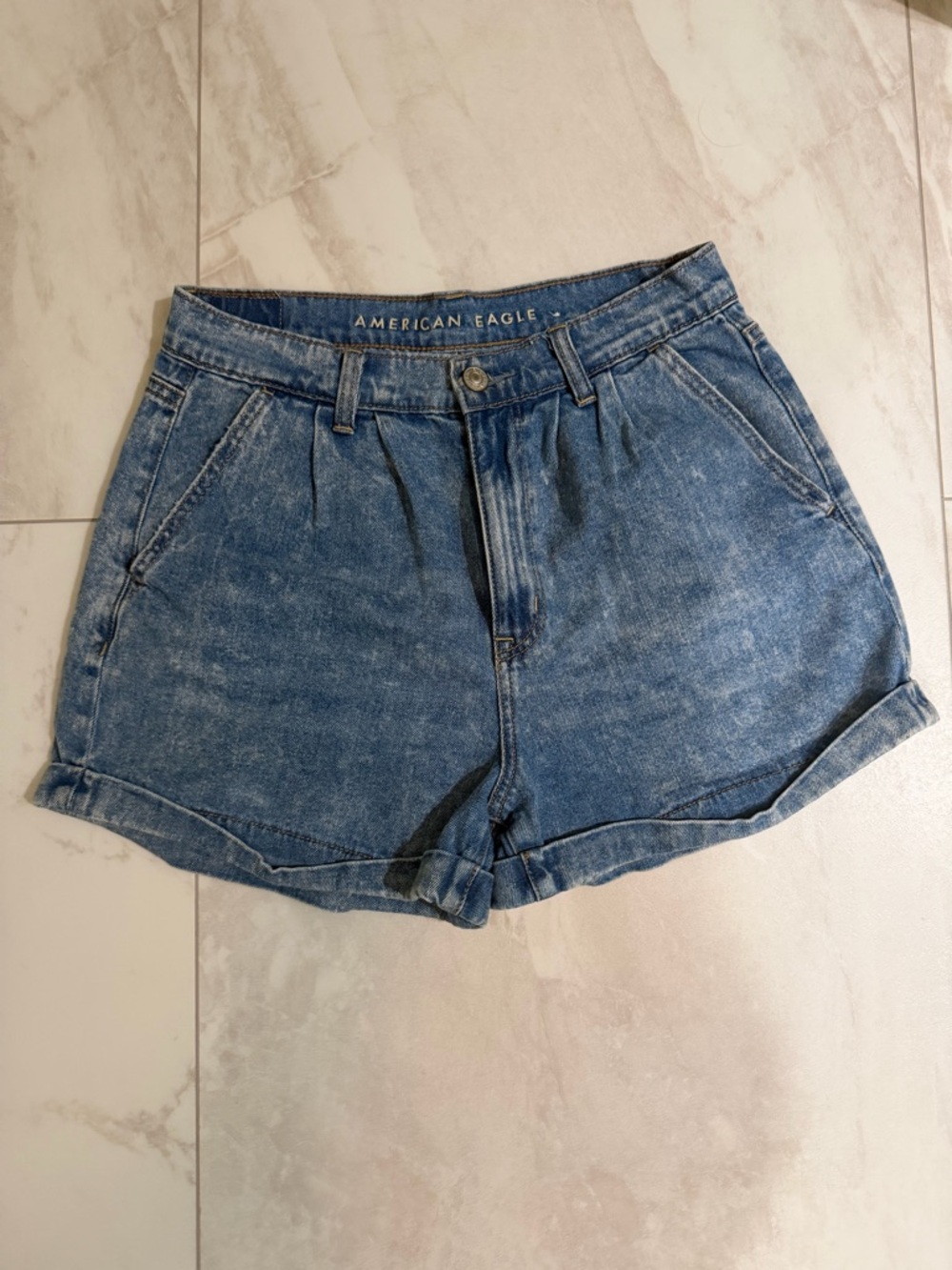American Eagle Outfitters Light Blue High-Rise Denim Mom Short